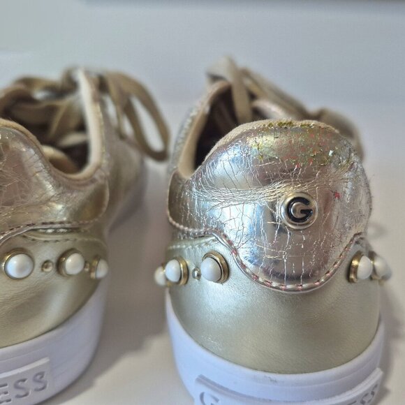 EUC G by Guess gold metallic finish embellished lace up sneakers, US 6 - Picture 11 of 11